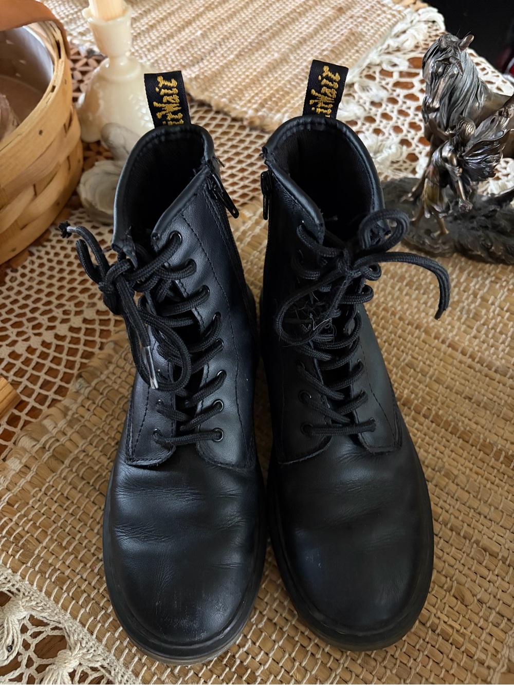 Dr Martens 1460Y Air Wair Black Lace-Up Leather Combat Boots with Side Zip